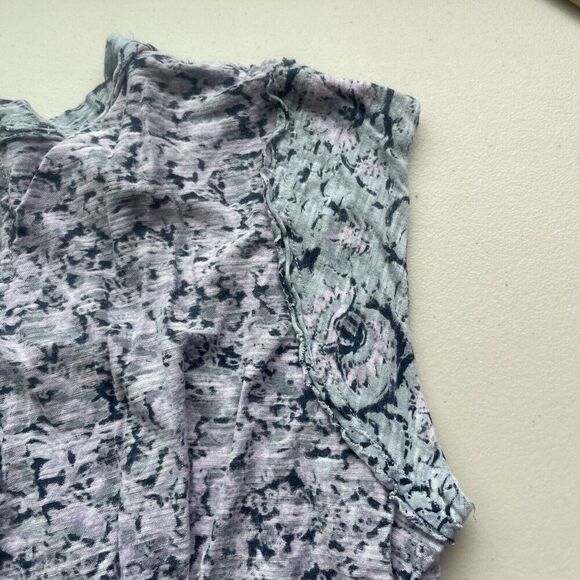 Free People T Shirt Oversized Dual Print Floral Blue Top Cap Sleeve Boxy XS Crew - Picture 16 of 16